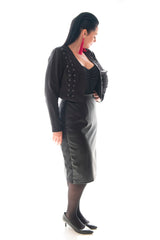 alternate view of a Model wearing our black bolera lace up jacket