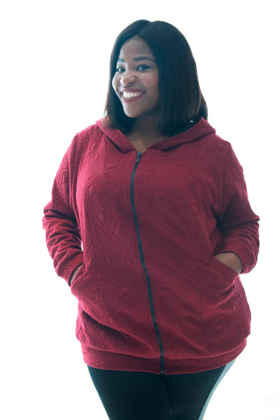 HOODIE PANEL KNIT - BURGUNDY