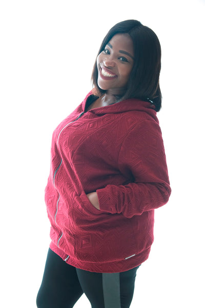 HOODIE PANEL KNIT - BURGUNDY