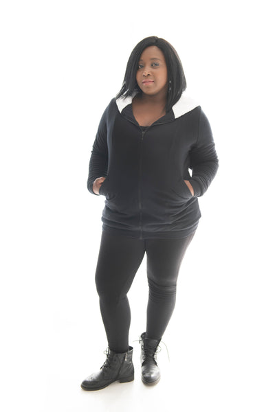 BLACK PANEL HOODIE - LINED