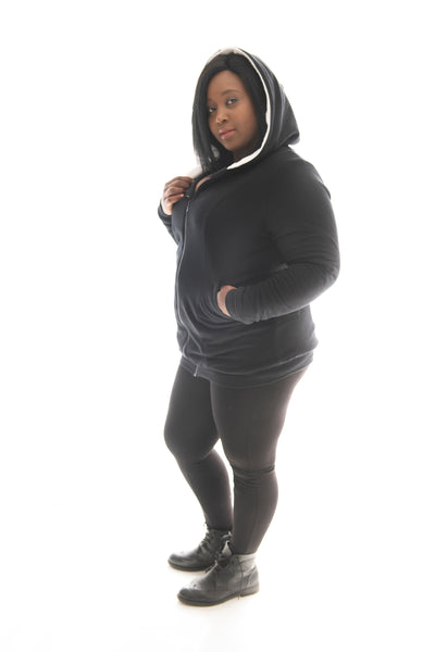 BLACK PANEL HOODIE - LINED