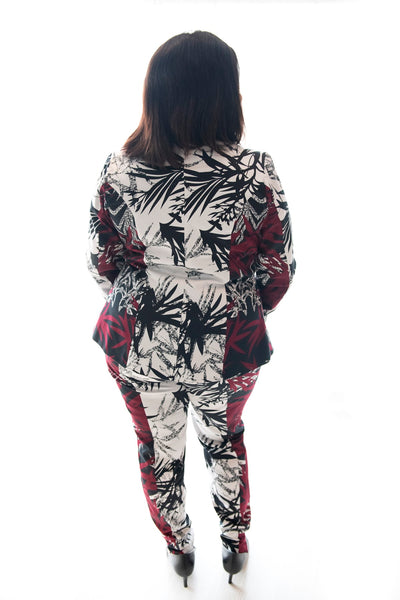 back view of gal in our leaf print cogar pants