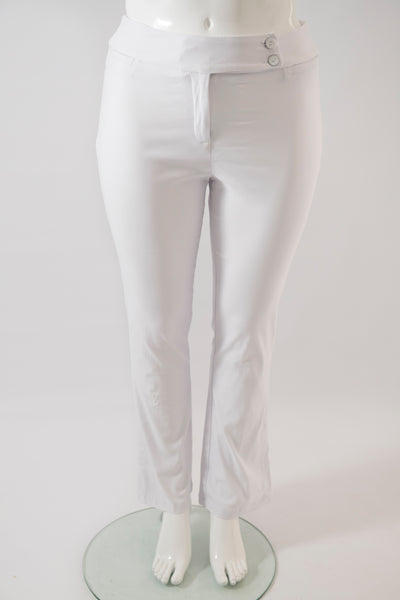front view of our white bootleg pants on the mannequin