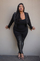 LACE & PLEATHER LEGGINGS - BLACK
