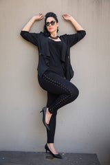 LACE UP LEGGINGS - BLACK