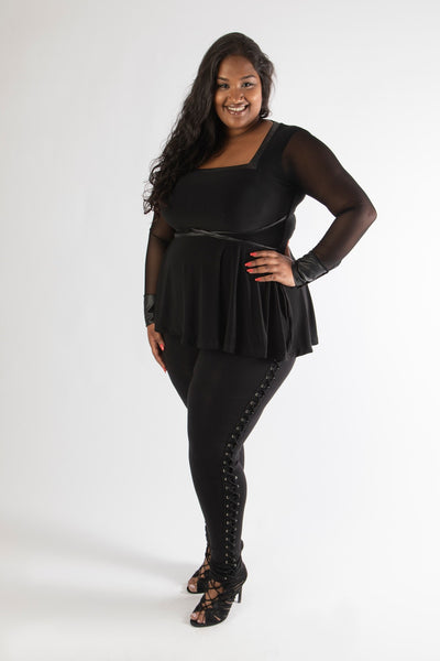LACE UP LEGGINGS - BLACK