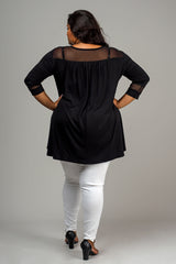 LUCY TOP WITH MESH - BLACK