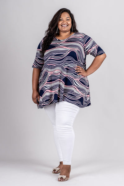 DAISY TOP - NAVY/PINK PRINT
