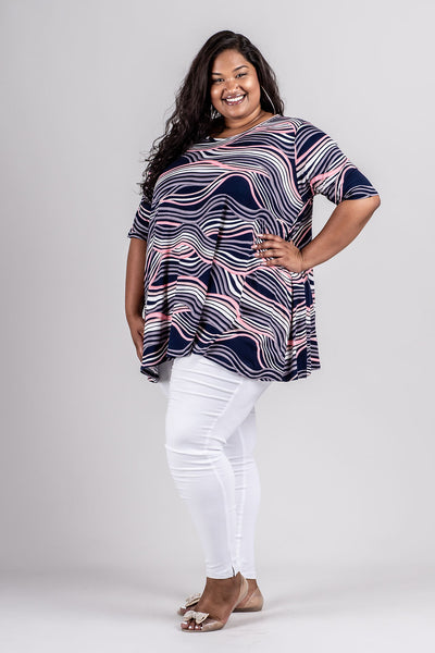 DAISY TOP - NAVY/PINK PRINT