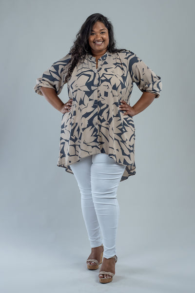 LINCOLN BLOUSE - NUDE/GREY FLORAL