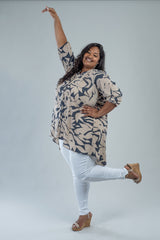 LINCOLN BLOUSE - NUDE/GREY FLORAL