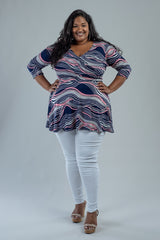 KATHRYN TOP - NAVY/PINK PRINT