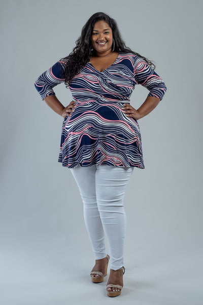 KATHRYN TOP - NAVY/PINK PRINT