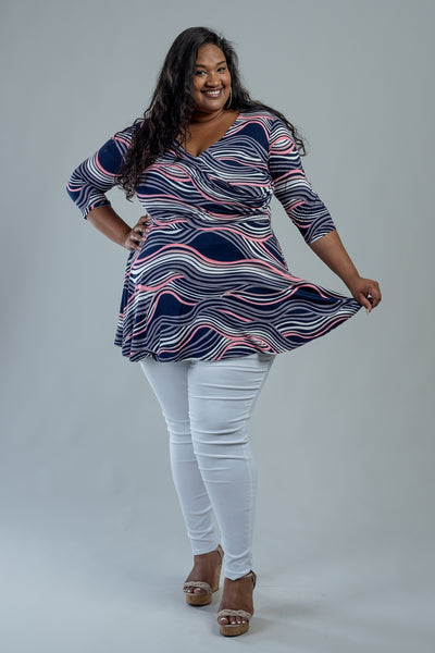 KATHRYN TOP - NAVY/PINK PRINT