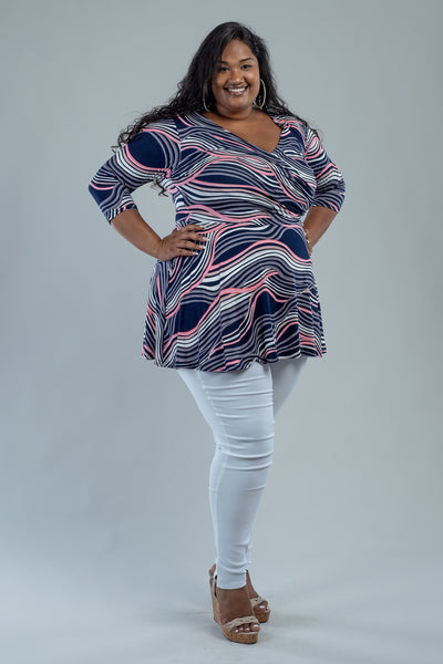 KATHRYN TOP - NAVY/PINK PRINT