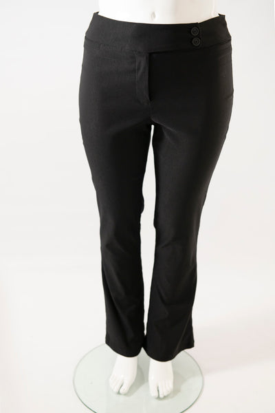 front view of our black bootleg pants on the mannequin