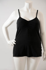 front view of our black cami with gather neck on the mannequin