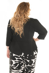 back view of model sporting our black charlotte jacket