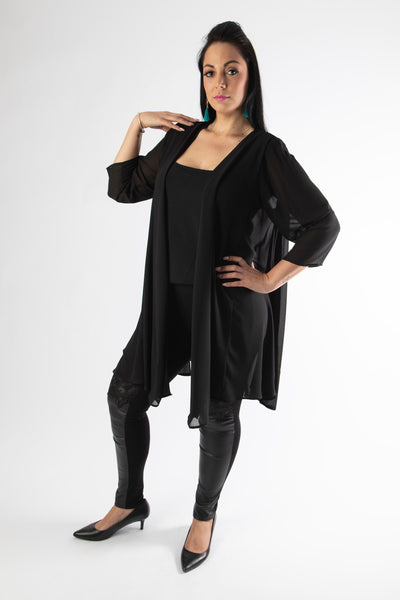 model posing in our black emily jacket