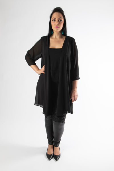 front view of model posing in our black emily jacket