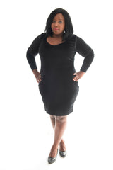 Sassy lady in our black velvet bodycon dress 