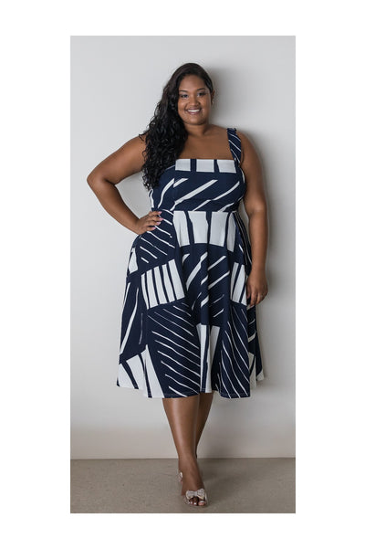 FRANCESCA DRESS – NAVY/WHITE PRINT