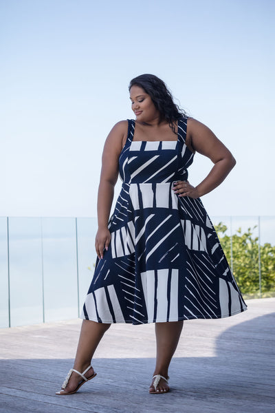 FRANCESCA DRESS – NAVY/WHITE PRINT