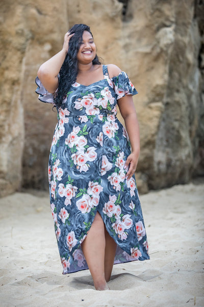 GEMMA DRESS – PINK/BLACK ROSE PRINT