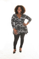 curvy lady in our geo print carriere top