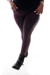 LEGGING WITH PLEATHER PANEL - BURGUNDY