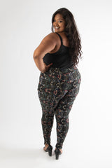 back view of multifloral branch printed cigar pants