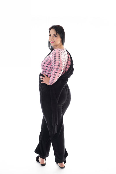 SNOWBALL ONESIE – BLACK/PINK TARTAN