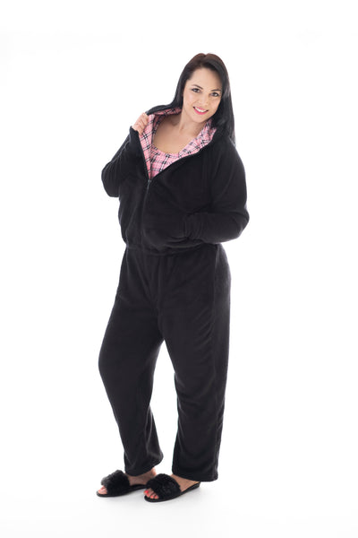 SNOWBALL ONESIE – BLACK/PINK TARTAN