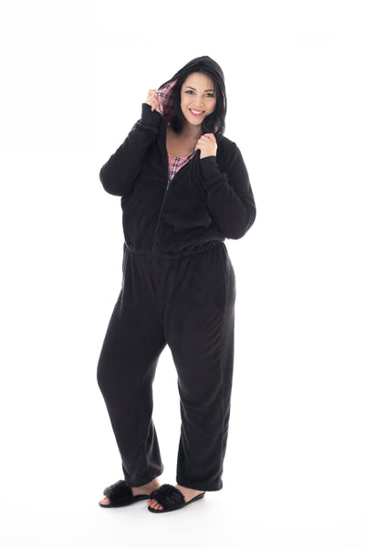 SNOWBALL ONESIE – BLACK/PINK TARTAN