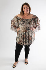 plus-size gal in our rose print sophia top