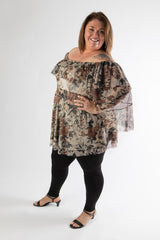 side view of gal in our rose print sophia top