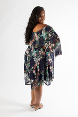 back view of navy floral sophia midi dress