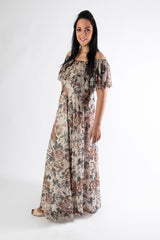 side view of rose print sophia maxi dress 