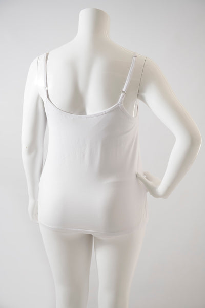 back view of our white gather neck cami on the mannequin